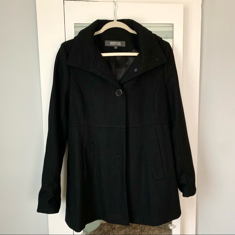 Kenneth Cole Reaction Black Wool Coat With Hood